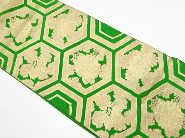 JAPANESE KIMONO / ANTIQUE FUKURO OBI / SILK / WOVEN KIKKO WITH FLOWER